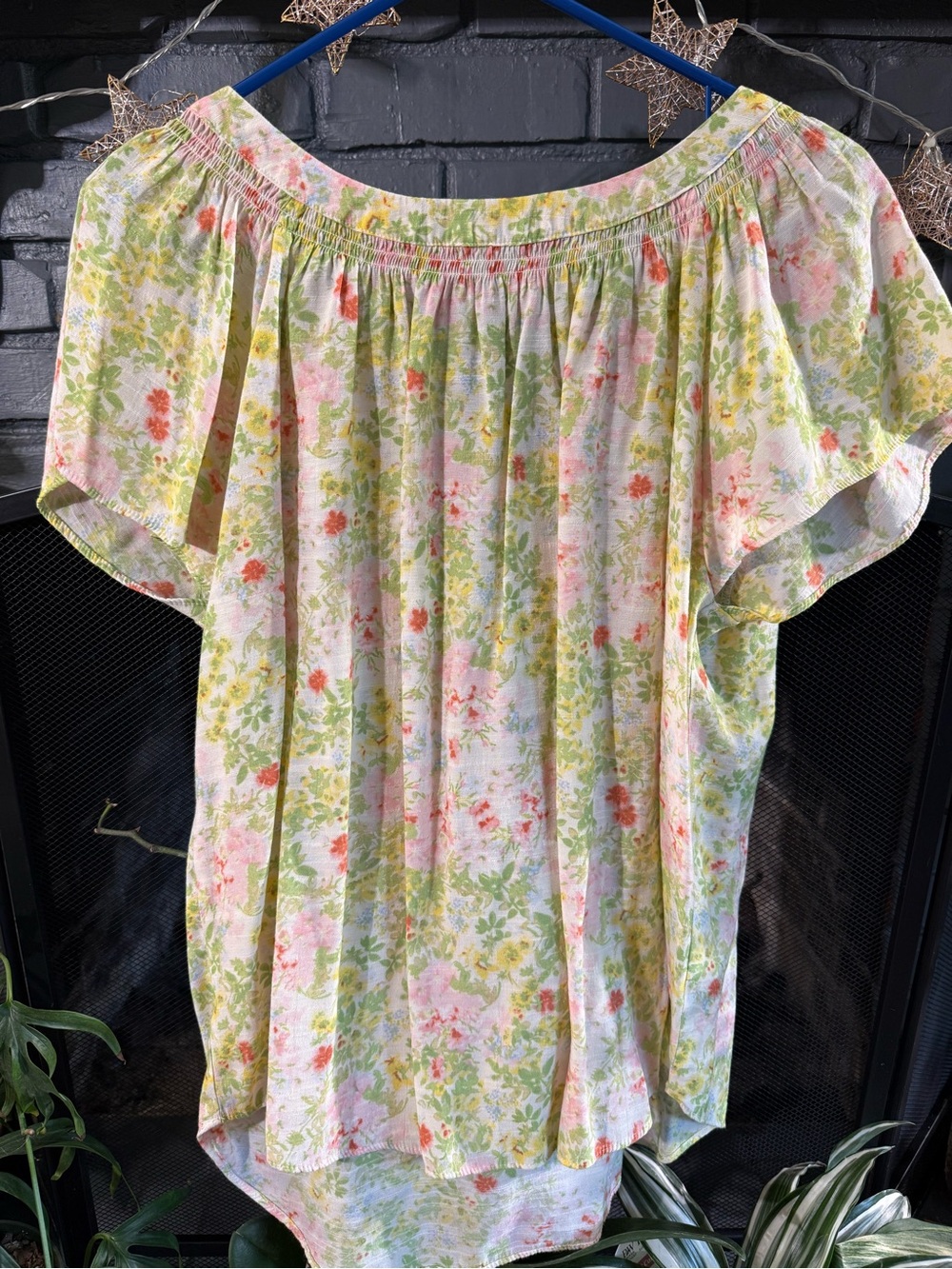 LC Lauren Conrad Pastel Floral Off-Shoulder Blouse - Green & Pink